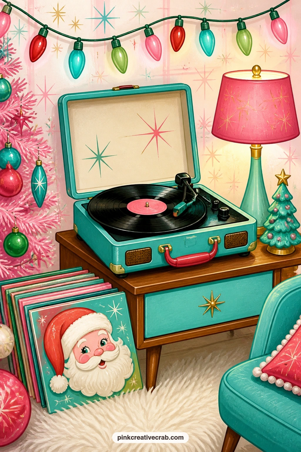 Record Player Corner printable page — Who is this page for in a gift journal. Retro christmas party junk journal
