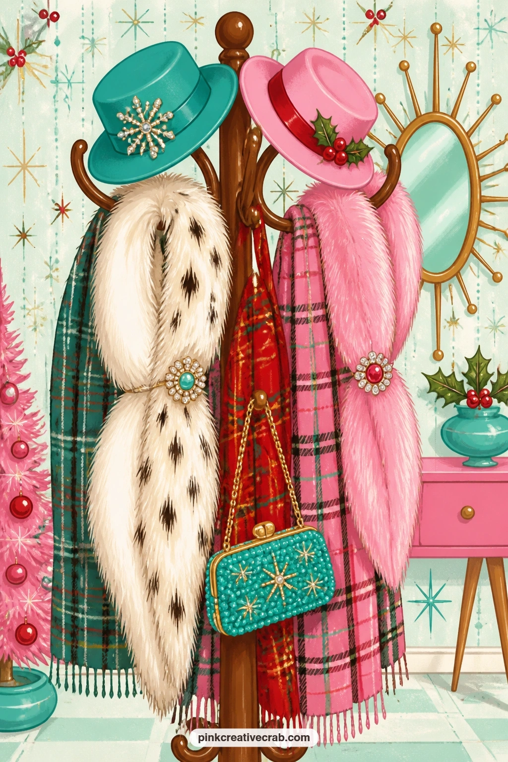 Coat Rack Of Furs And Plaid printable page — A short question for the entry on this page: whose coat would you recognize across a crowded room, and what does
