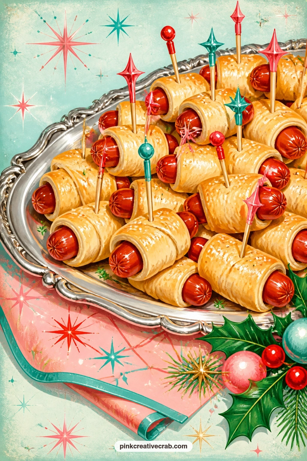 Pigs In A Blanket Tray printable page — Tuck a handwritten recipe card right onto this page, folded small so it tucks under the tray, listing out the sausage