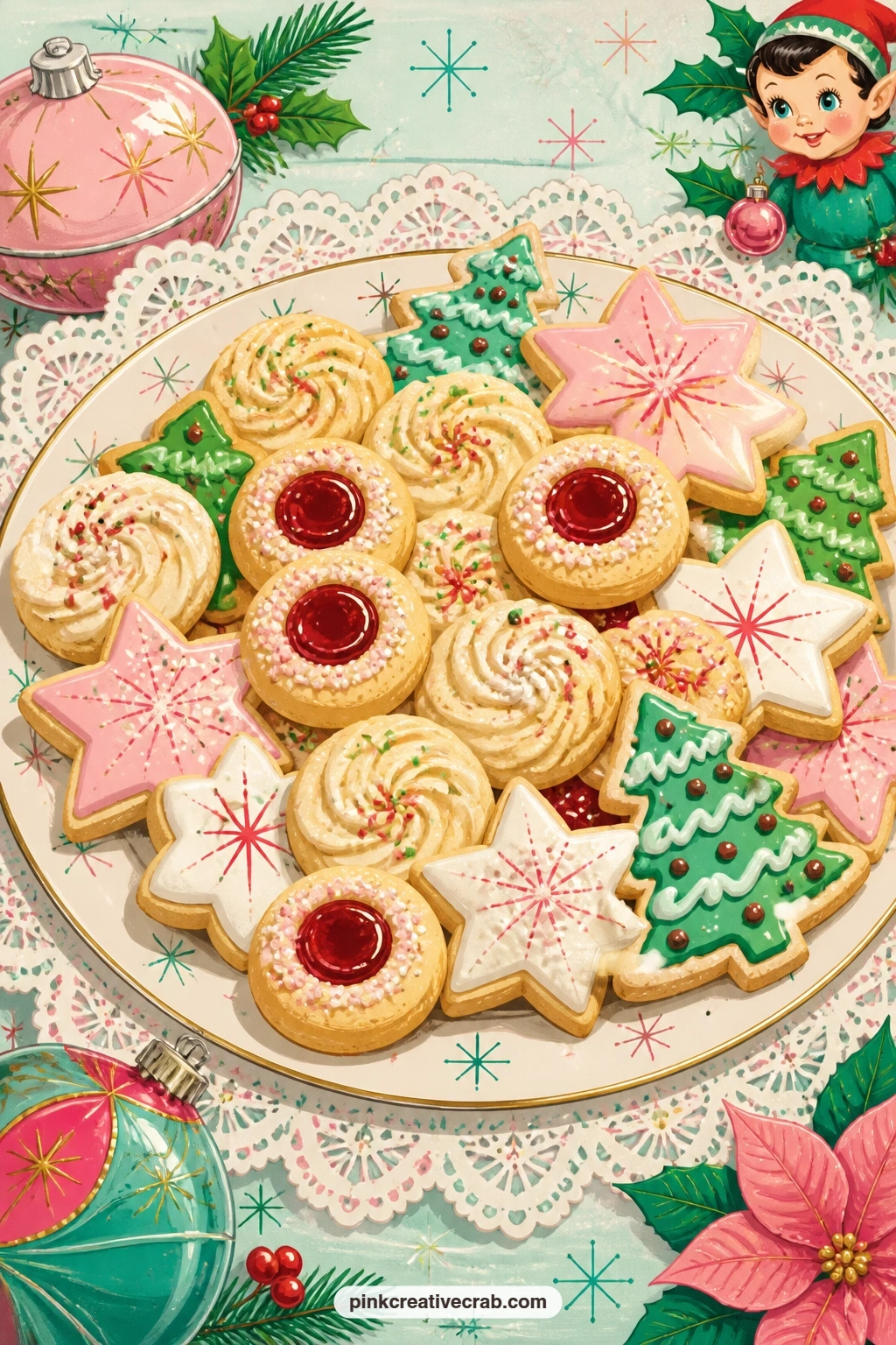 Christmas Cookie Platter printable page — The usual mistake with a cookie page is drawing every cookie the same shape. Retro christmas party junk journal