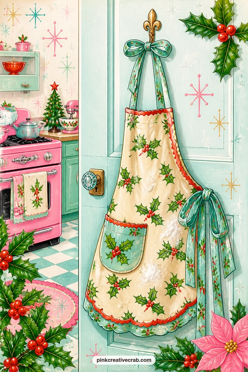 Holly Apron On The Door printable page — Write this page from the apron's point of view, listing the dishes it has seen come out of the kitchen over the years