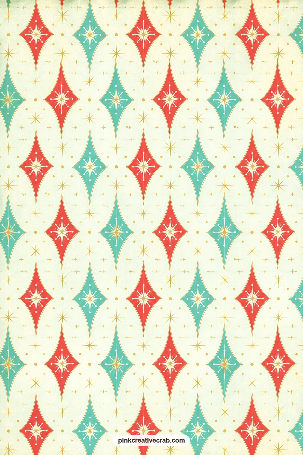 Atomic Diamond Background Paper printable page — Teal and red atomic diamonds tile edge to edge on this one, a bold choice for a pocket front, a journal cover