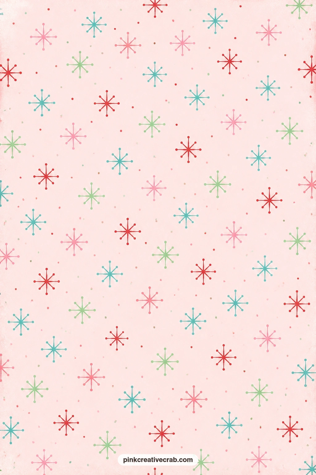 Sputnik Star Dot Pattern printable page — Sputnik shaped stars scatter across pale pink paper alongside tiny round dots, a lively option for a journal cover or