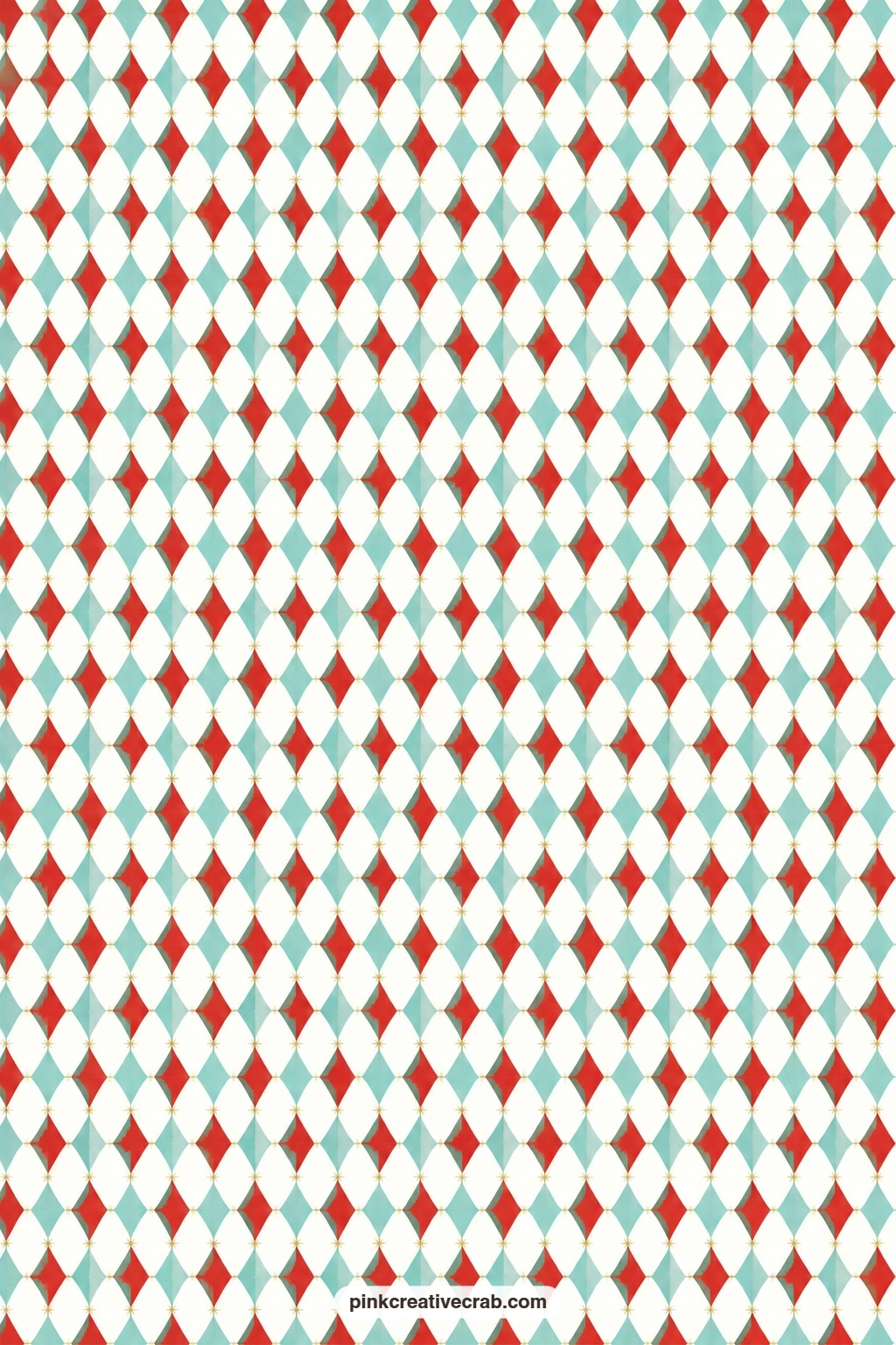 Harlequin Diamonds Paper printable page — Cherry red and aqua diamonds march across white in a sharp harlequin grid, good as a bold card mat behind a round