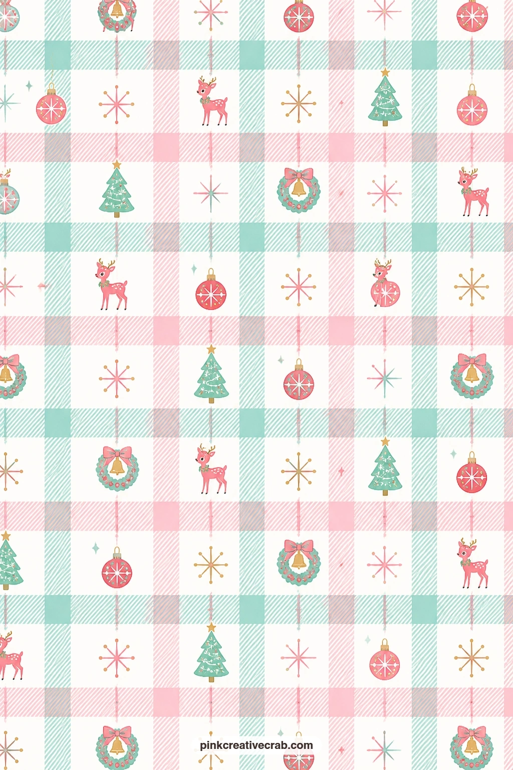 Buffalo Check Paper printable page — Aqua and candy pink lines cross into a soft buffalo check on white, a calm partner for the Harlequin Diamonds Paper when a