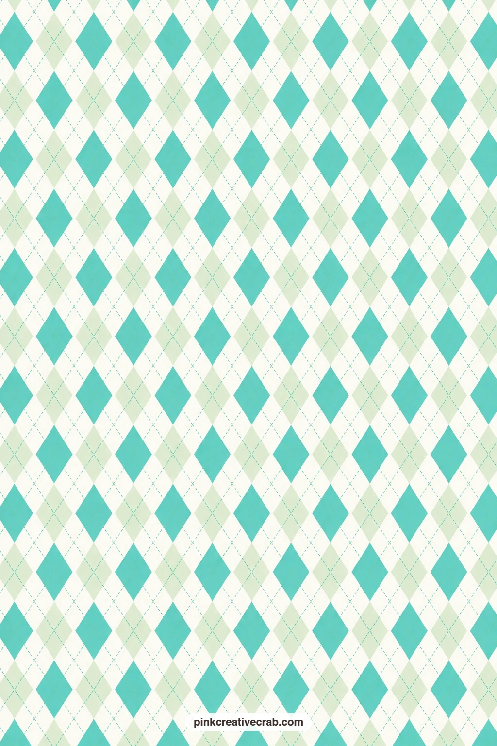 Argyle Diamonds Paper printable page — Aqua and mint diamonds overlap in a classic argyle on white, well suited to wrapping a small flat gift like a bookmark