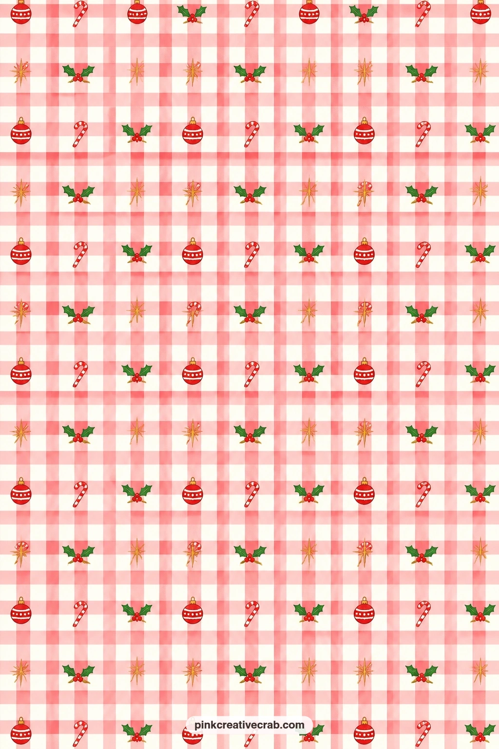 Gingham Stripe Paper printable page — Candy pink and red squares build a cheerful gingham, a sweet pocket lining for a journal envelope holding holiday cards
