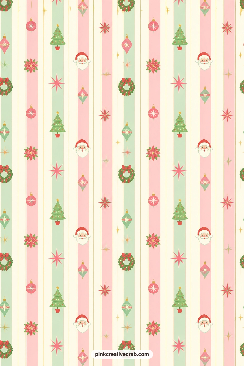 Gold Pinstripe Paper printable page — Mint and candy pink stripes run side by side with thin gold pinstripes between them, a neat book cover base that pairs