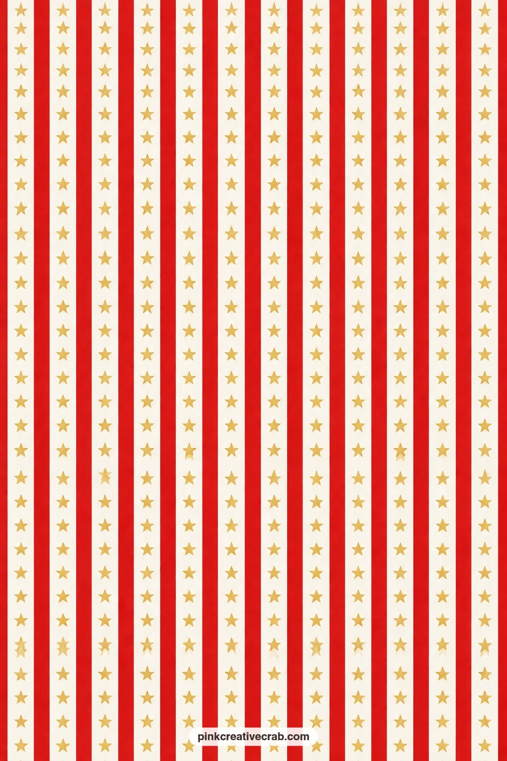 Ticking Stripe Stars Paper printable page — Cherry red and white ticking stripes carry tiny gold stars along their length, a strong card mat behind a cut paper