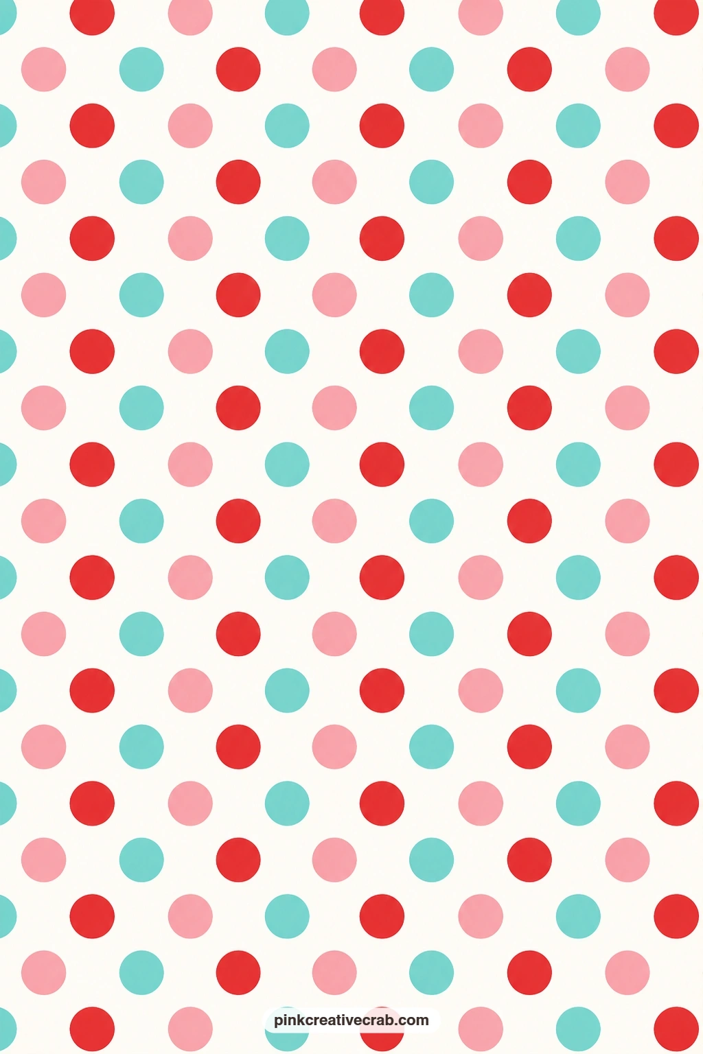 Color Block Circles Paper printable page — Red, aqua and pink circles sit in neat color block rows on white, a graphic gift wrap for a small square box. Retro