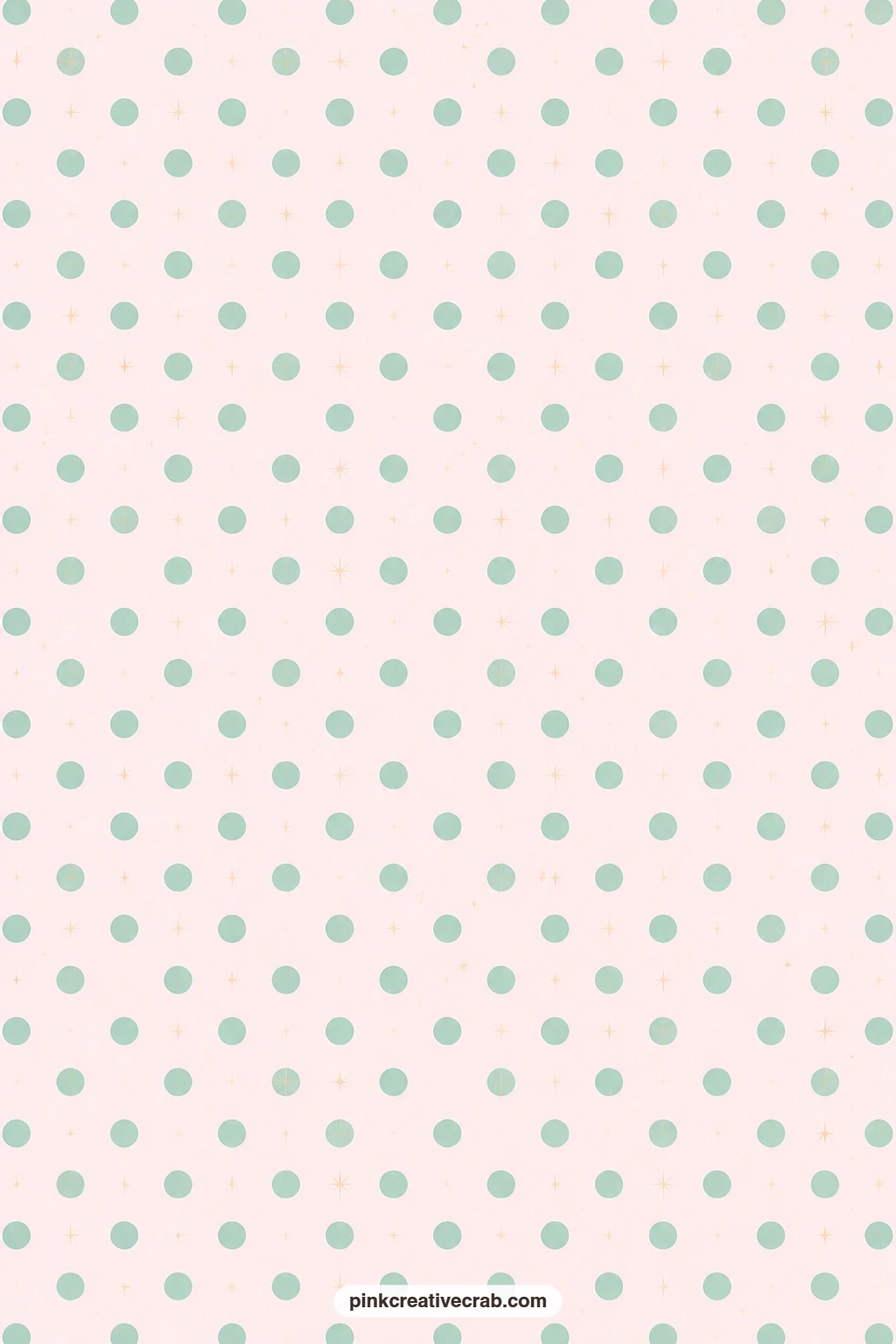 Sparkle Polka Dot Paper printable page — Mint polka dots and tiny gold sparkles float on pale pink, a soft card mat behind a cut paper ornament or a small