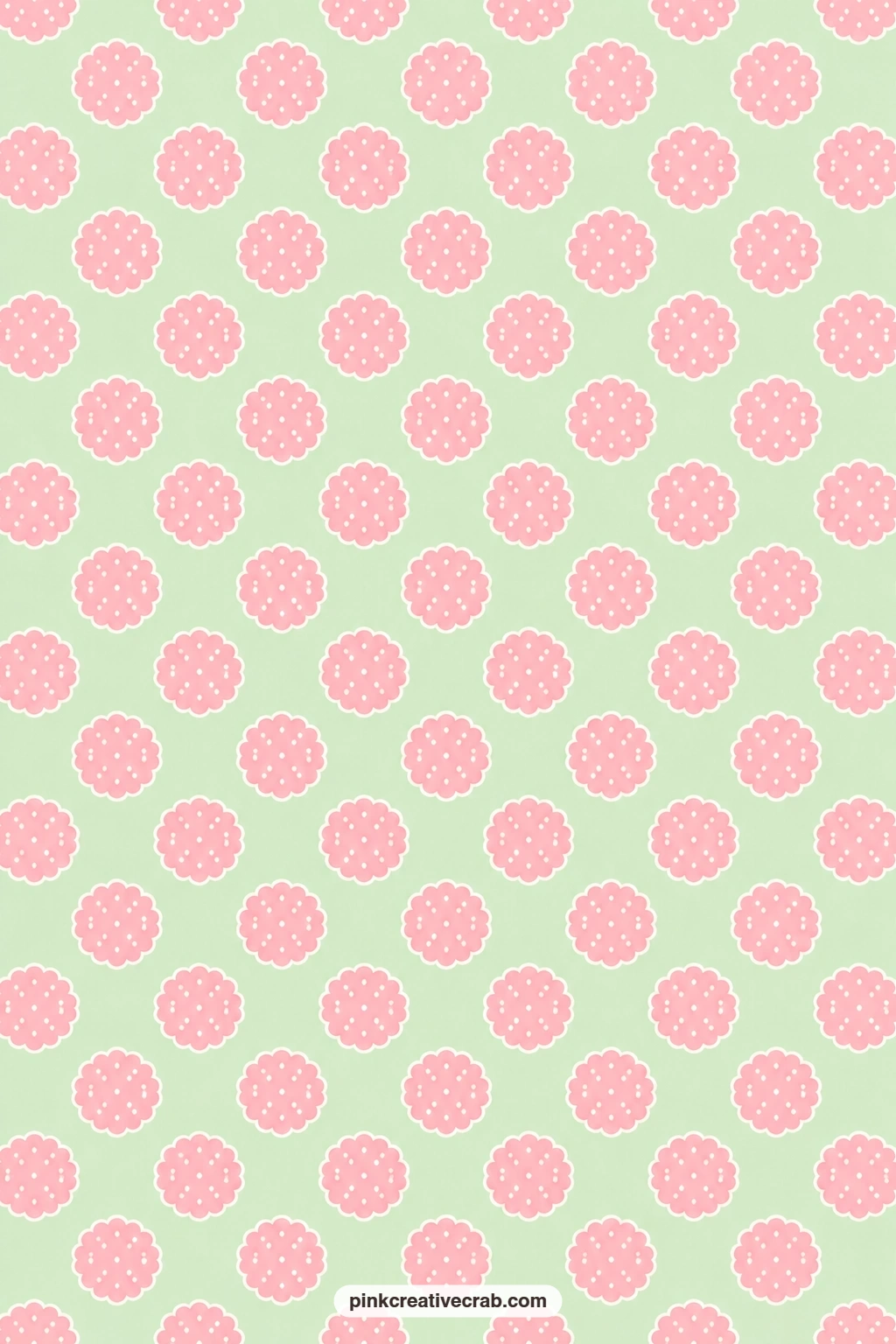 Scalloped Dot Paper printable page — Candy pink scalloped dots line up across mint in neat rows, a gentle envelope lining for holding small holiday notes.