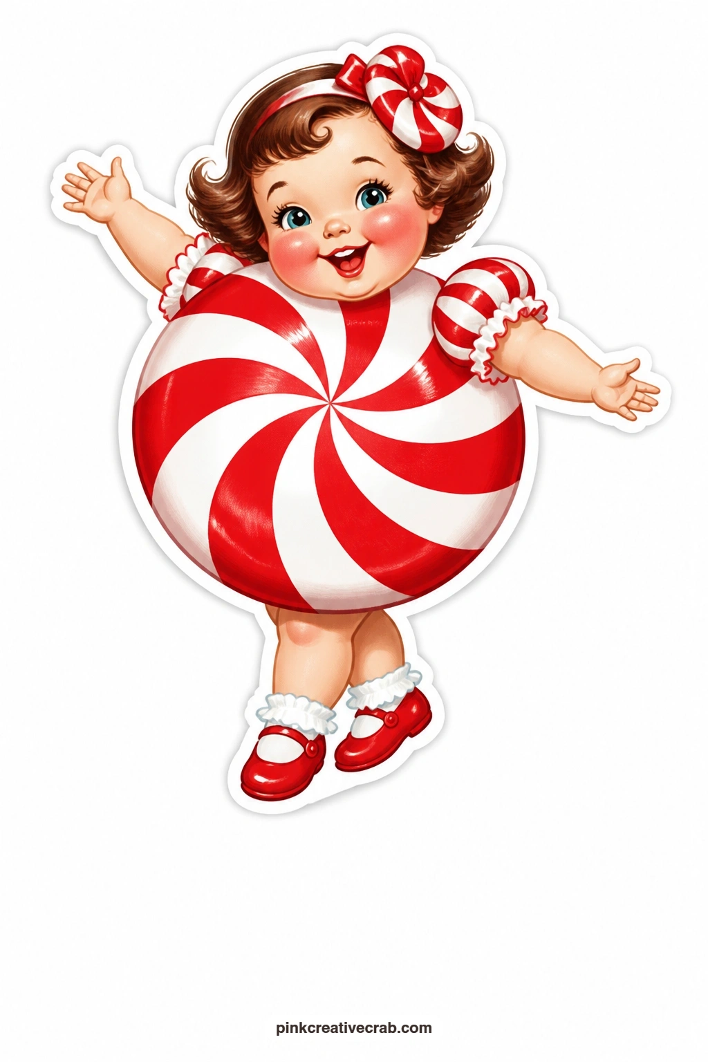 The Peppermint Swirl Girl printable page — Spinning with her arms stretched wide and giggling at her own dizziness, this peppermint swirl girl adds a burst of