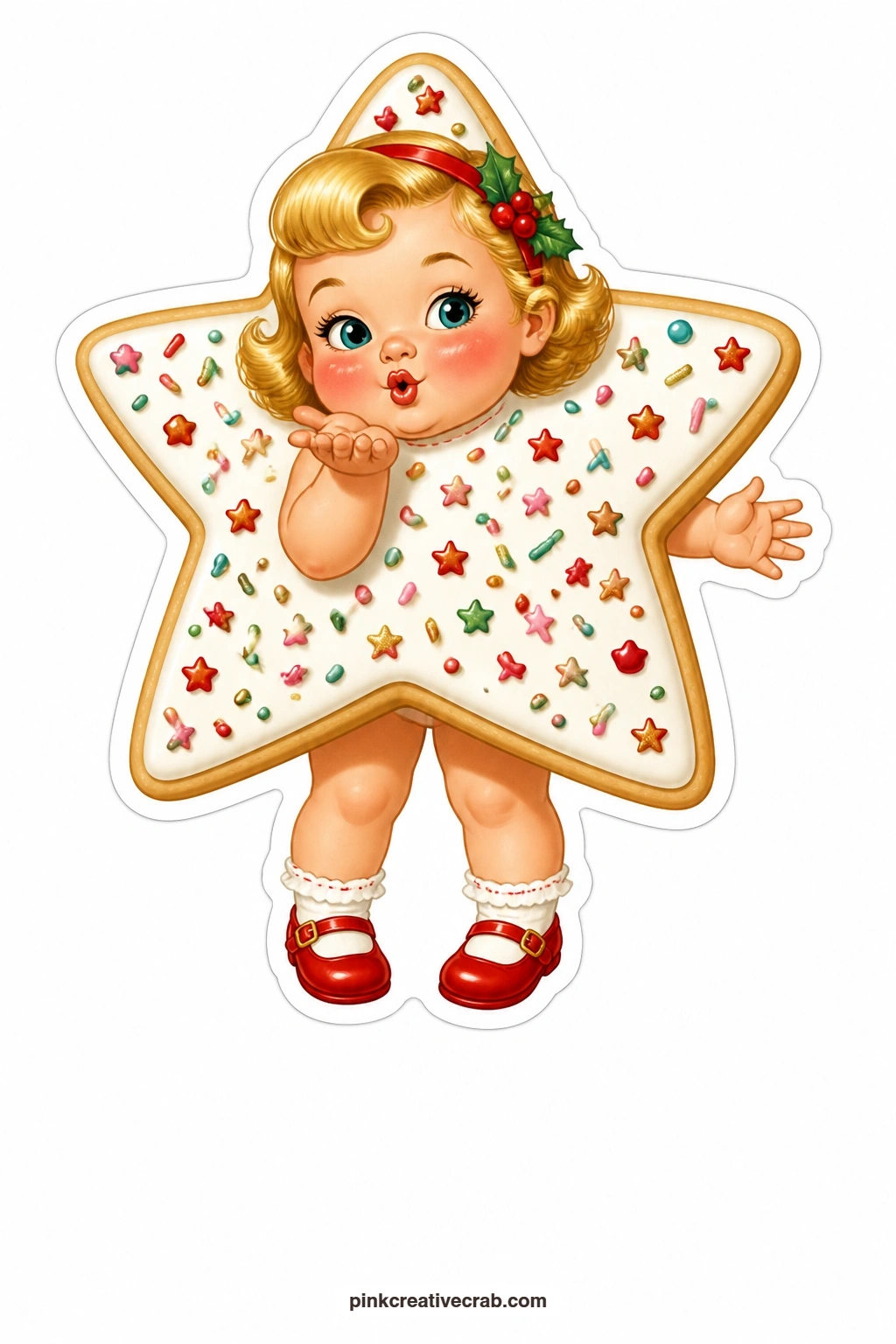 The Sugar Cookie Star Girl printable page — Sprinkles scatter across her star-shaped front as she blows a kiss, making her a sweet pick for a card to a