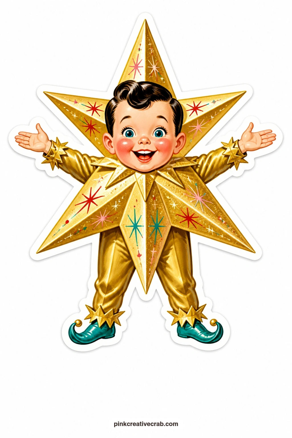 The Star Tree Topper Boy printable page — Arms stretched wide and beaming like the sun itself, this gold star boy makes the perfect finishing piece for a set