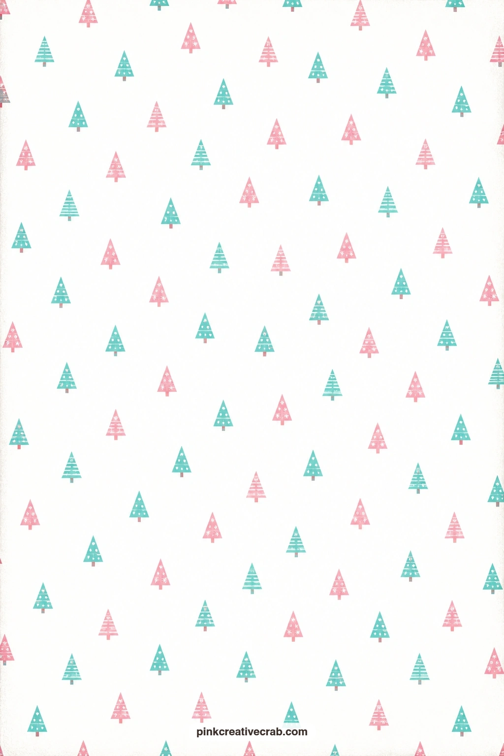 Tiny Christmas Trees Paper printable page — Use this as a pocket lining in a junk journal spread, the scattered teal and pink trees pairing nicely with a scene