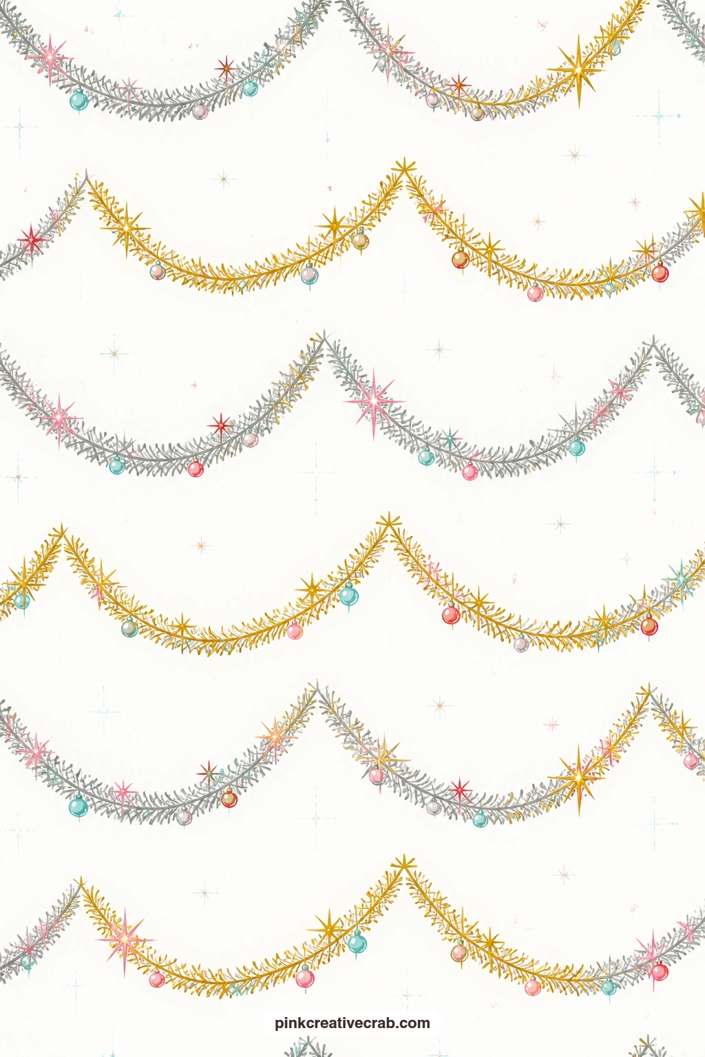 Sparse Tinsel Garland Paper printable page — Use as a book cover for a small handmade journal, the sparse garland swags reading as a quiet border pattern