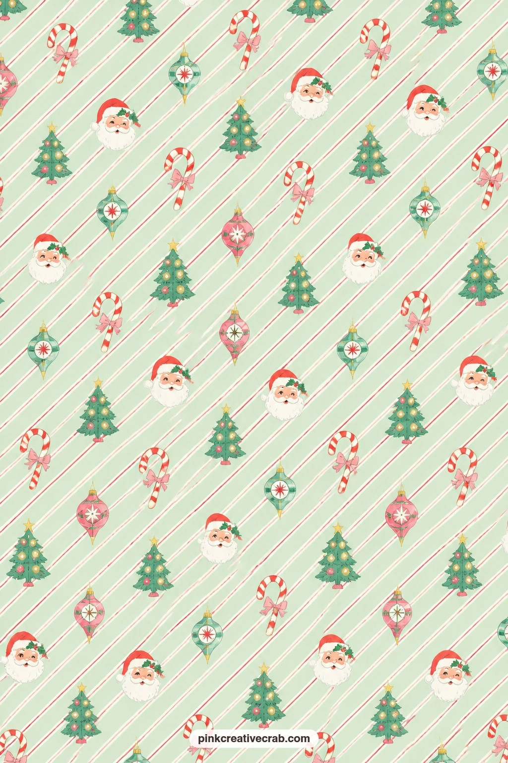 Candy Stripe Paper printable page — Use as a gift wrap for a small ornament box, the faint candy stripes giving a soft diner-counter feel without heavy color.