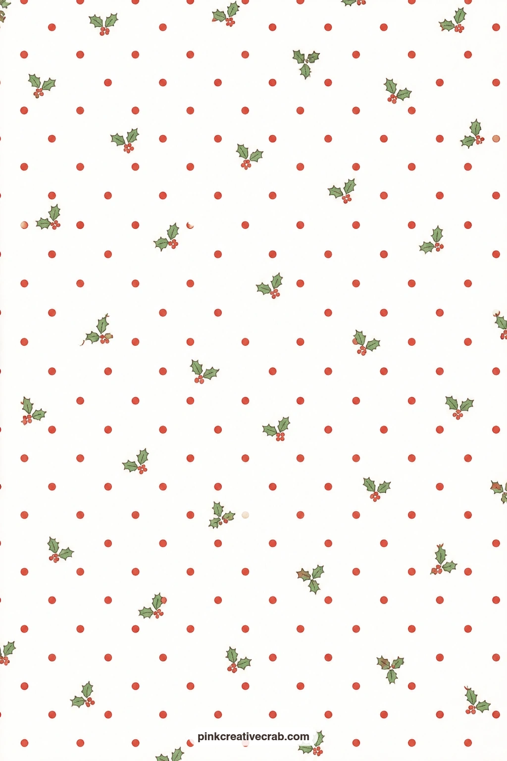 Red Polka Dots and Holly Paper printable page — Use this as a pocket lining behind a holly sticker or a tiny envelope tucked into a spread, keeping the whole