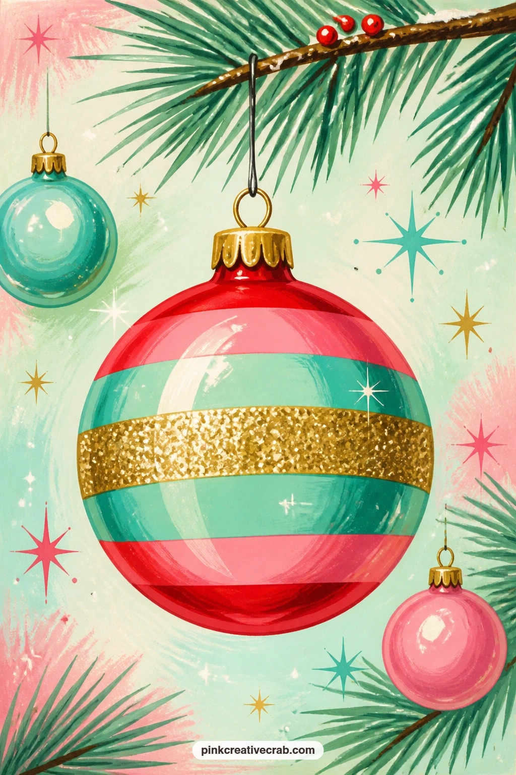 Striped Glitter Band Ornament printable page — Try tea-staining just the bottom edge of this sheet before gluing it in: a light tea wash along the border