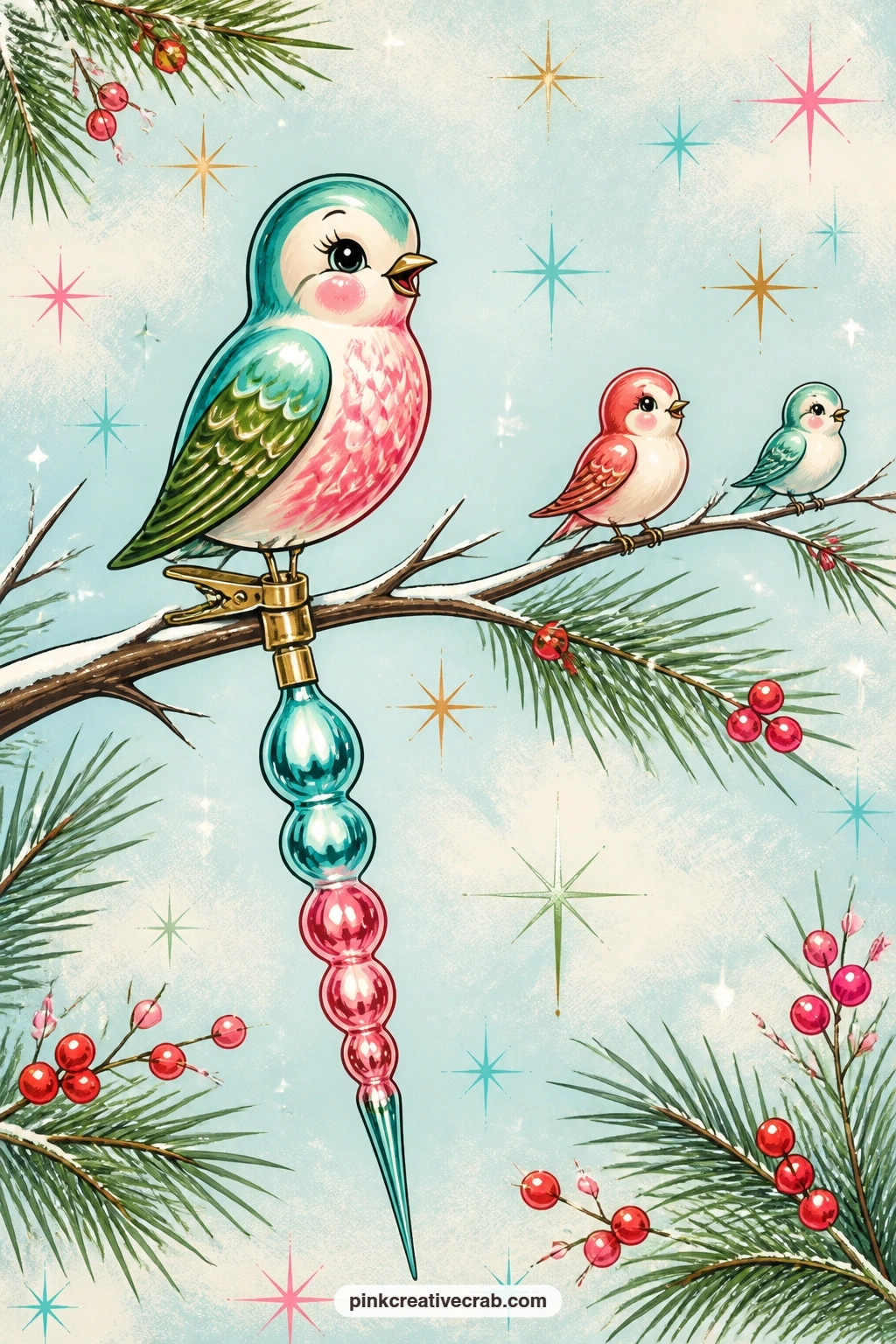 Clip-On Bird With Spun Tail printable page — What would you write beside this one: the name of a grandmother who collected bird ornaments, the year a favorite