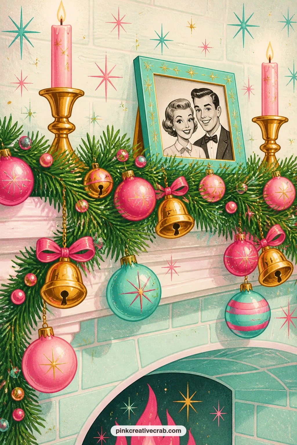 Mantel Garland With Bells And Baubles printable page — Try a narrow fold-out for this one: score the sheet a third of the way in so the garland unfolds past