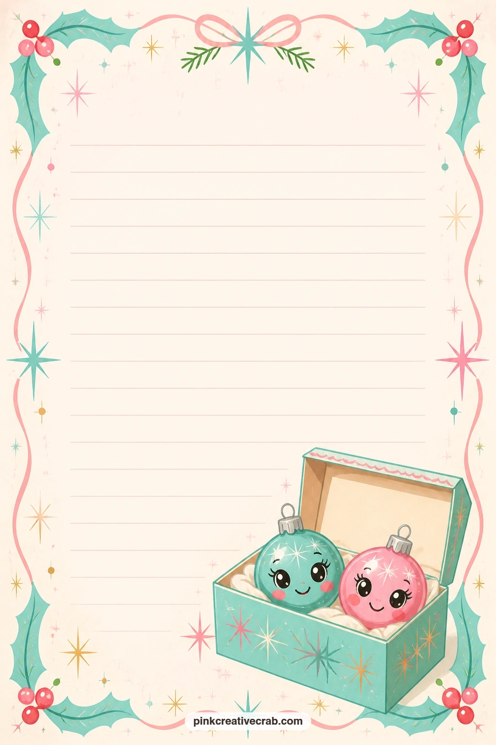 Ornament Box Corner Lined Page printable page — The corner box motif leaves the middle open for a packing list of what goes back in storage, notes on a broken