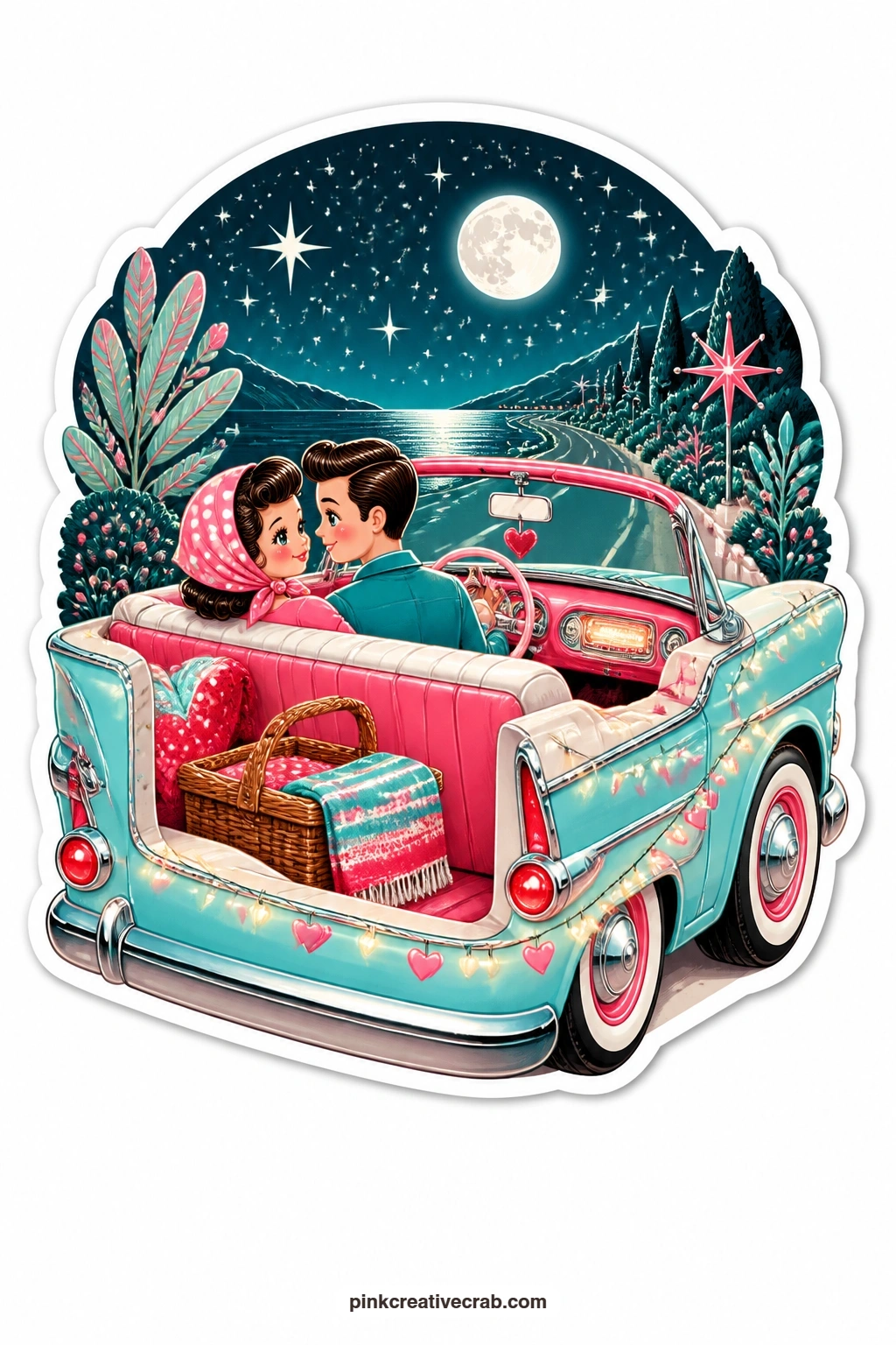 The Moonlit Convertible printable page — This convertible scene opens at the side rather than the front, so leave a touch more white border around it when