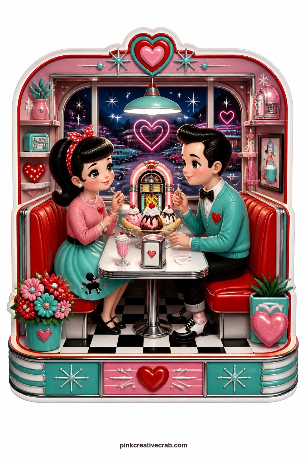 The Neon Diner Booth printable page — Finish the set with this diner booth, a fun one to pair with the jukebox card from earlier for two friends who always