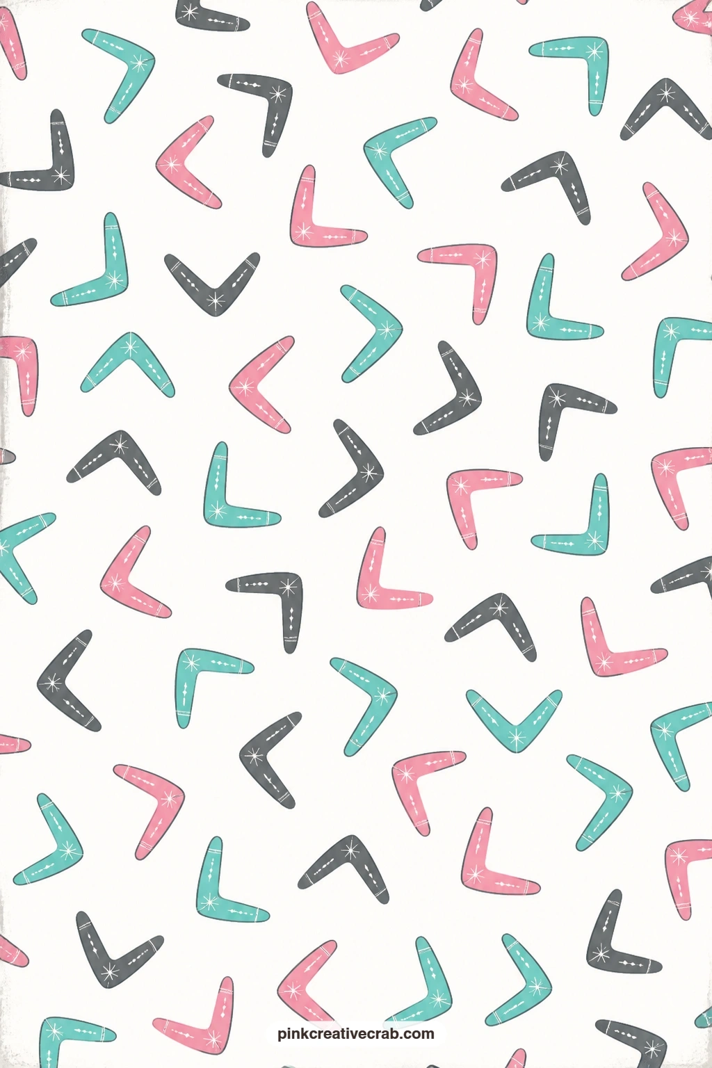 Boomerang Trio Paper printable page — Line the inside of an envelope with this one, the pink, teal and charcoal shapes give a nice surprise when the flap