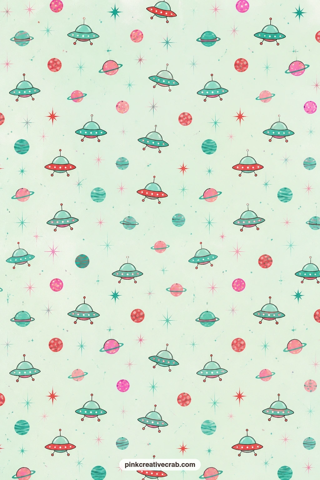 Flying Saucer Planet Paper printable page — Pairs nicely with Tiny Rocket Sparkle Paper for a kids-themed spread, saucers and planets float at different sizes