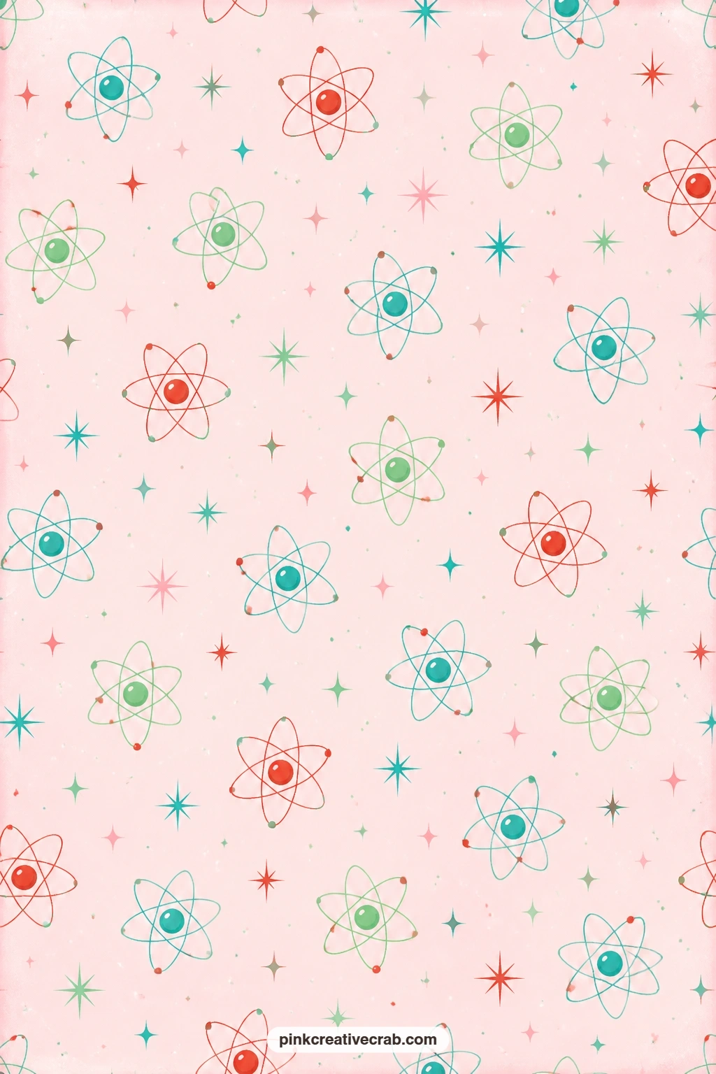 Orbiting Electron Paper printable page — Use to wrap a small gift for someone who loves science or vintage design, the orbiting rings and stars give it a