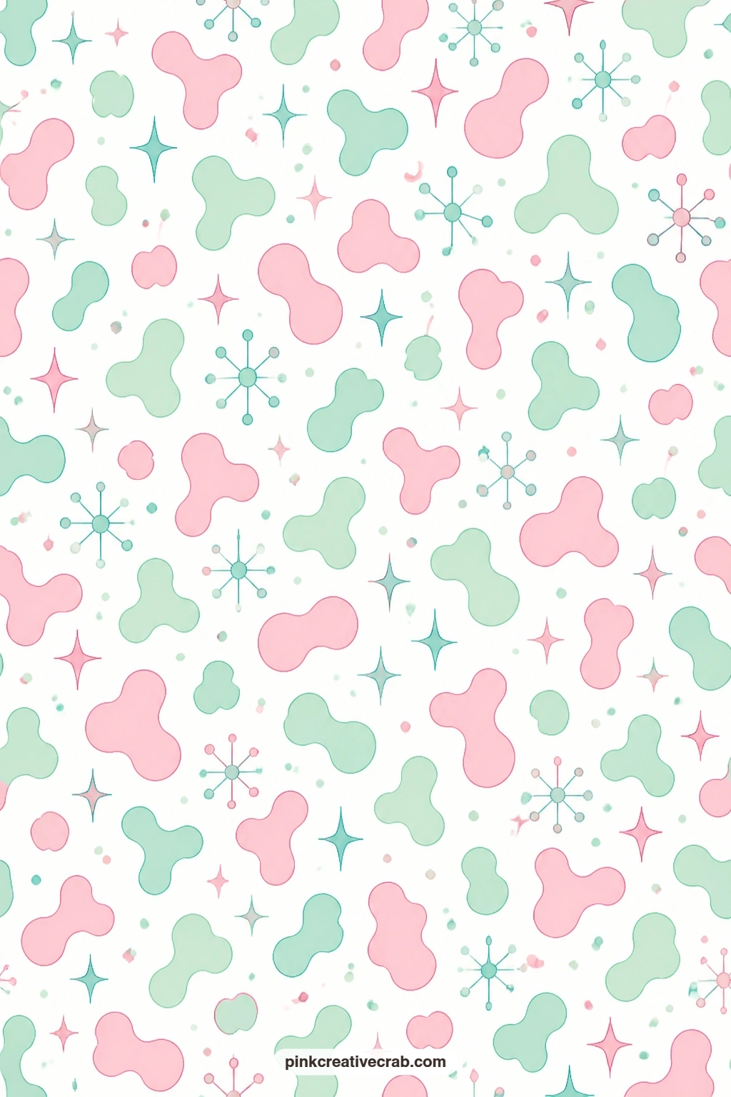 Amoeba Shape Paper printable page — Line a pocket page with this one, the mint and pink amoeba shapes suit a retro photo without pulling focus from it. Atomic