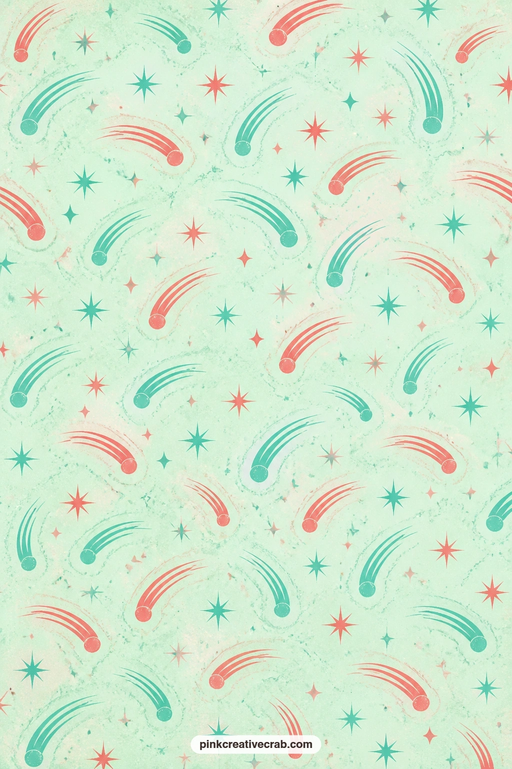 Comet Swirl Paper printable page — Use as a card mat behind a thank you message, the red and teal comets give a sense of movement across the mint ground.