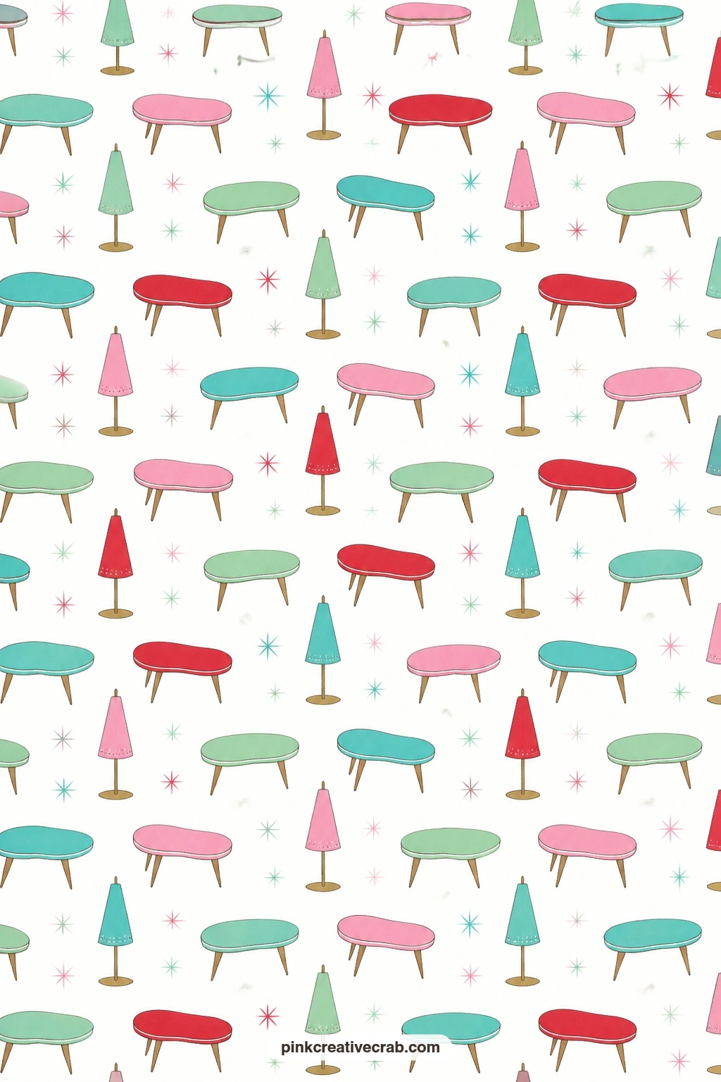 Kidney Table Lamp Paper printable page — Set this as a background for a home decor scrapbook page, the kidney tables and cone lamps suit a mid-century theme