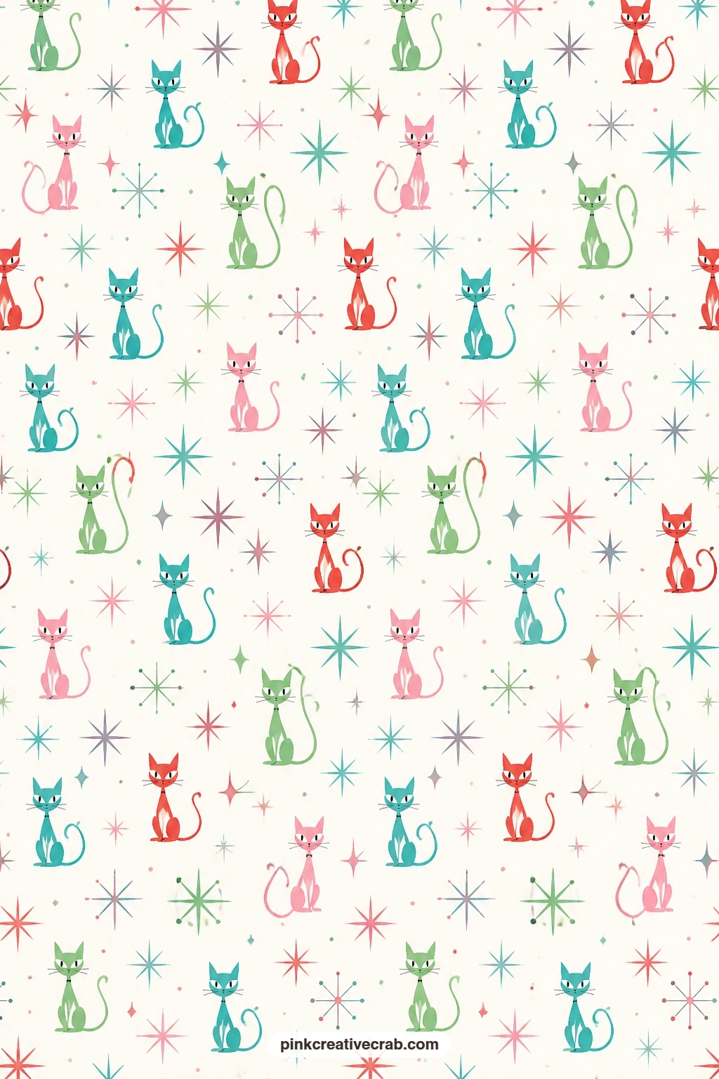 Atomic Cat Tail Paper printable page — Use as a journal page base for a pet photo, the long-tailed atomic cats add a playful retro touch to any kind of spread.