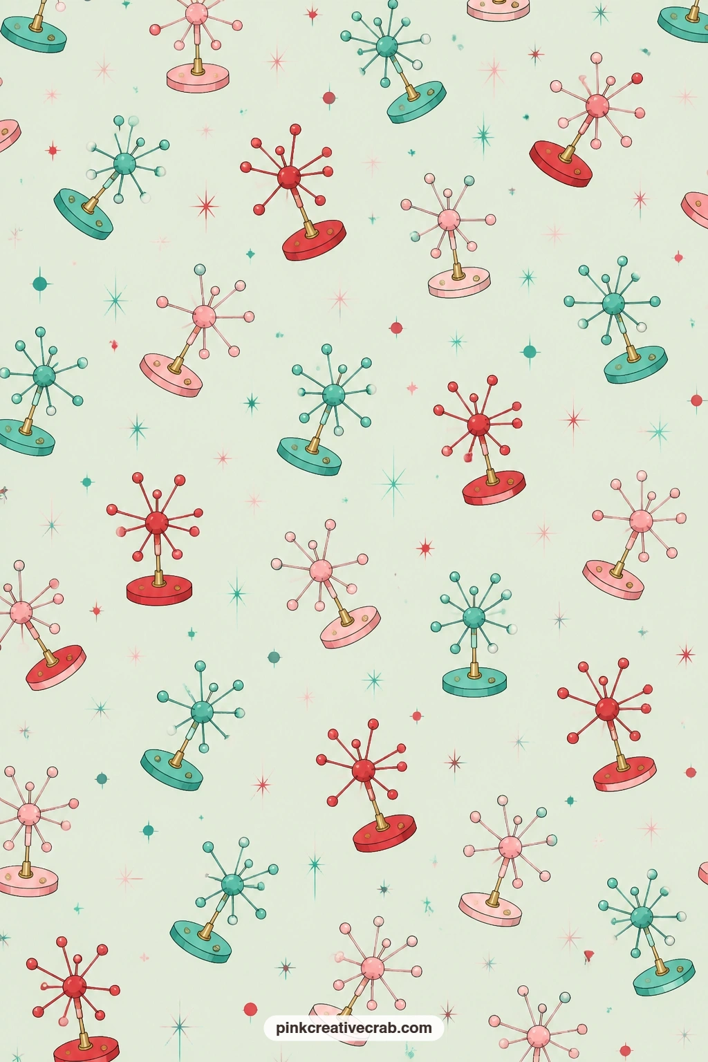 Sputnik Lamp Toss Paper printable page — Works well as a gift wrap for a small retro-themed present, the tossed sputnik lamps give the paper a cheerful, busy