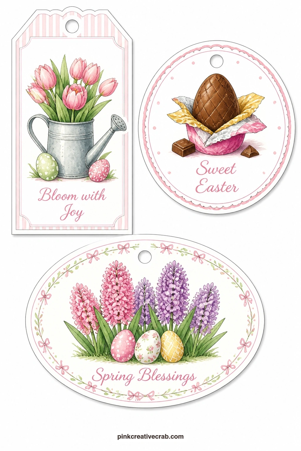 Tulips and Chocolate Treats printable page — Pair this sheet with the lamb and basket sheet above for a full set of garden and treat tags on one gift box