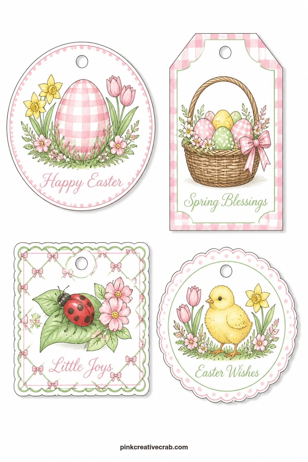 Gingham and Wicker printable page — Stickers go on far more than baskets: this gingham egg tag and the wicker basket beside it work just as well tucked into a