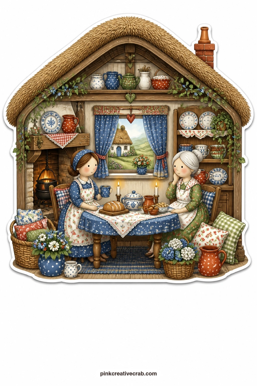 The Thatched Hearth Supper printable page. House diorama