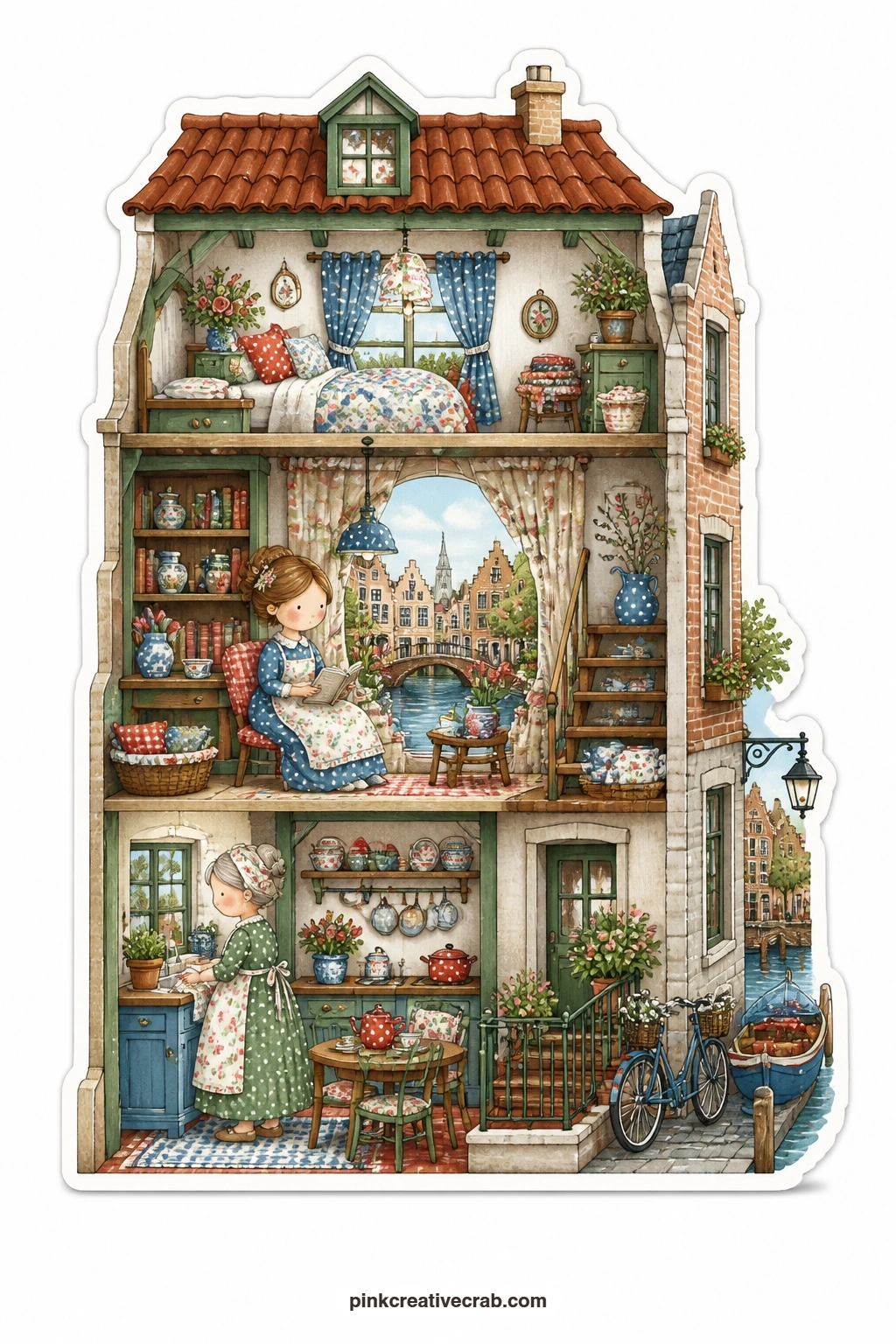 The Narrow Canal Townhouse printable page. House diorama