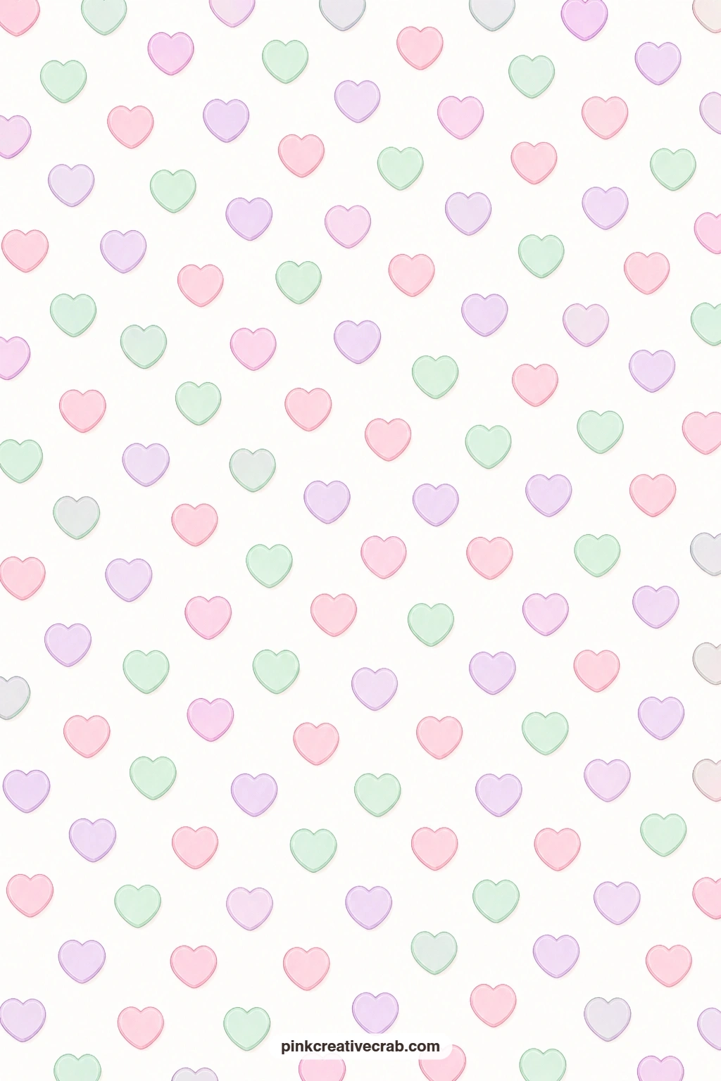 Candy Hearts Toss Paper printable page — Blank pastel candy hearts tumble across white with plenty of breathing room, ideal as a pocket lining behind a