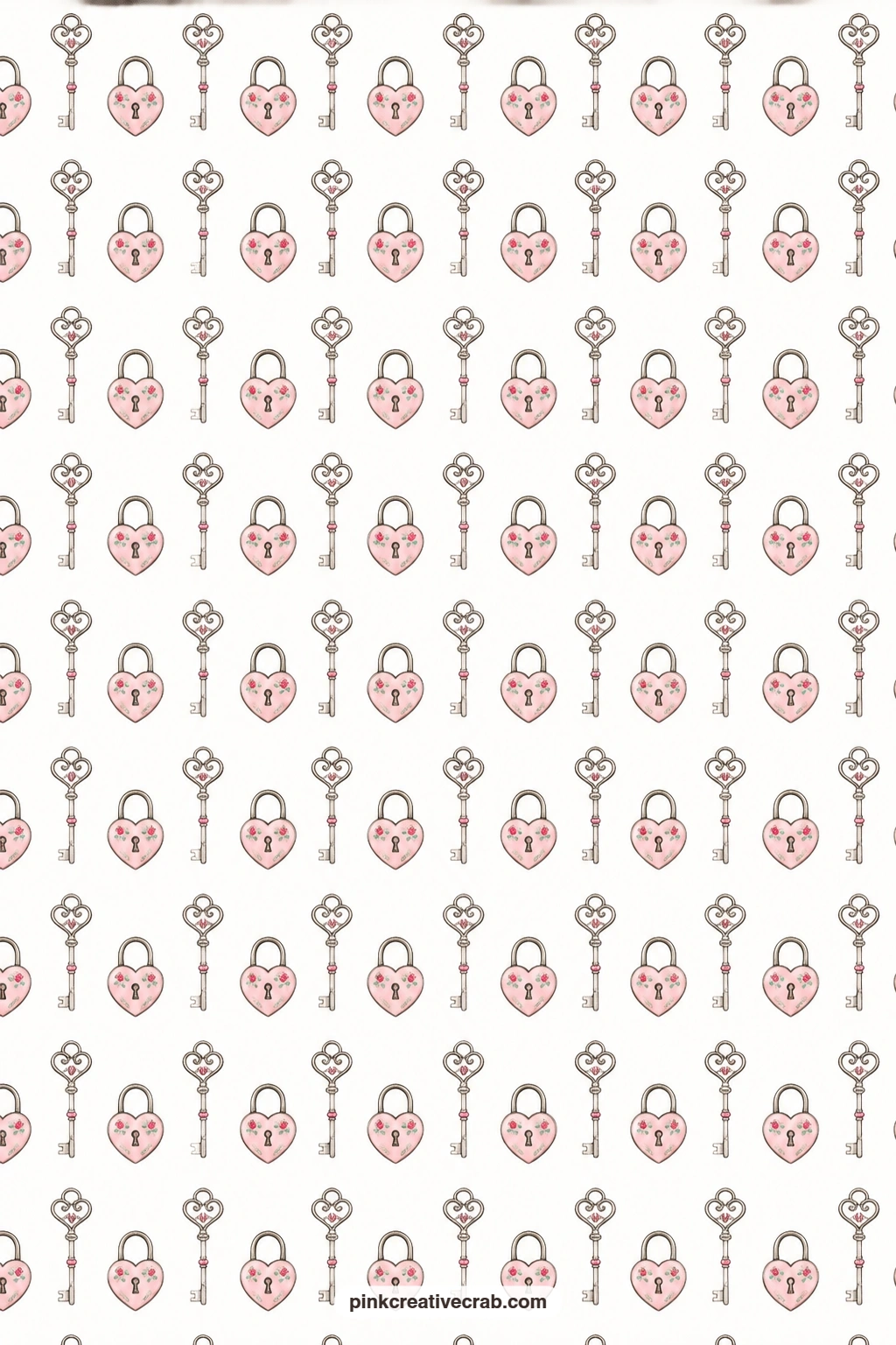 Keys and Padlocks Paper printable page — Tiny keys and heart shaped padlocks repeat across white, a fun folio cover for love letters or a secret notes pocket.