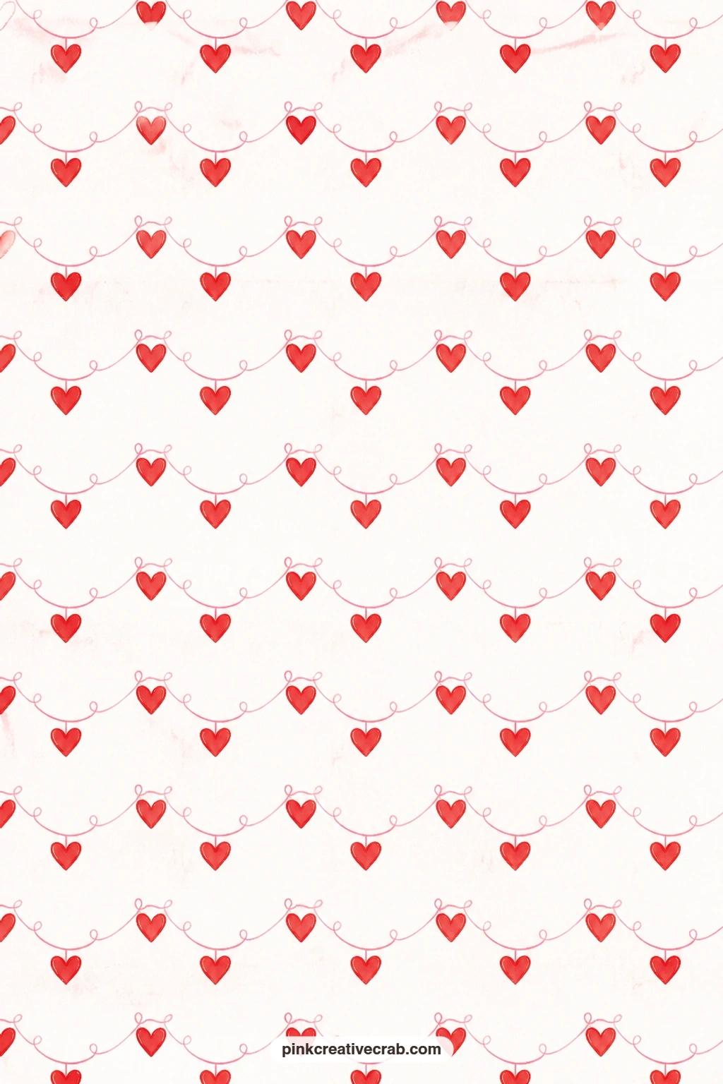 Heart Garland Paper printable page — Red heart garlands loop in gentle swags across white, pairing nicely with the mixed hearts toss paper for a layered