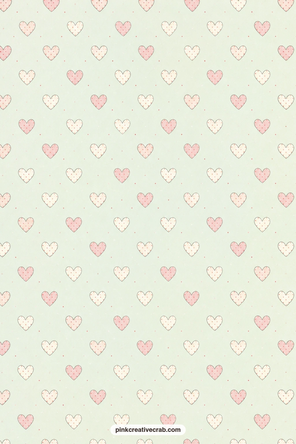 Pastel Dotted Hearts Paper printable page — Pastel hearts with tiny dots scatter across mint, a soft base for an anniversary album page or a gift wrap for a