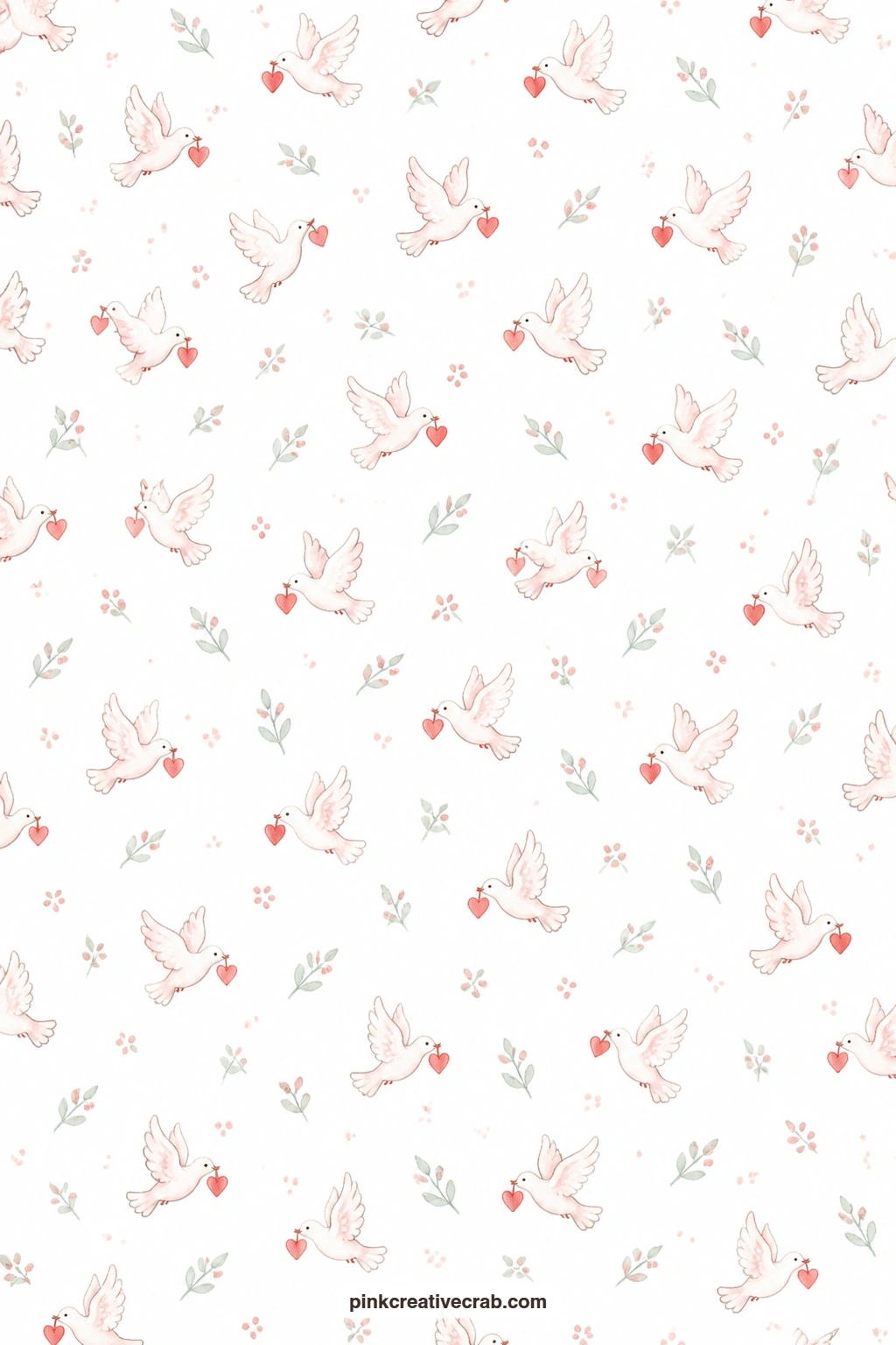 Doves With Hearts Paper printable page — Doves carry small hearts in flight across white, a soft cover choice for a love letter folio or a wedding themed