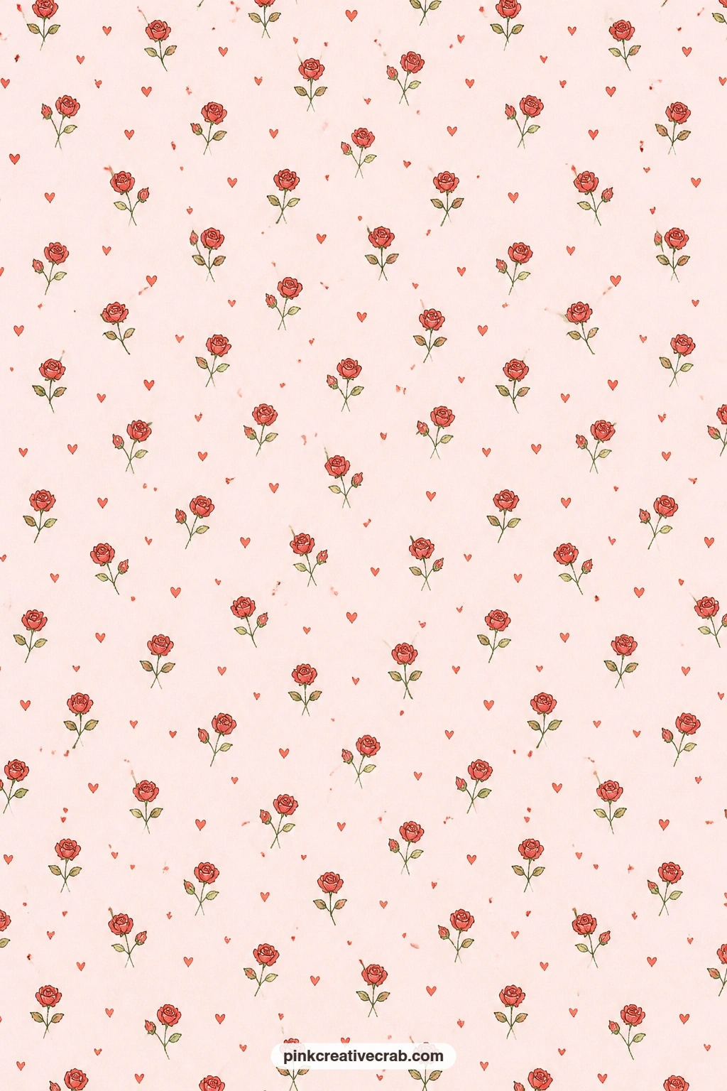 Roses and Hearts Paper printable page — Red roses and hearts repeat across blush, a romantic base beneath a ribbon bow or a wax seal on a Valentine card. Love