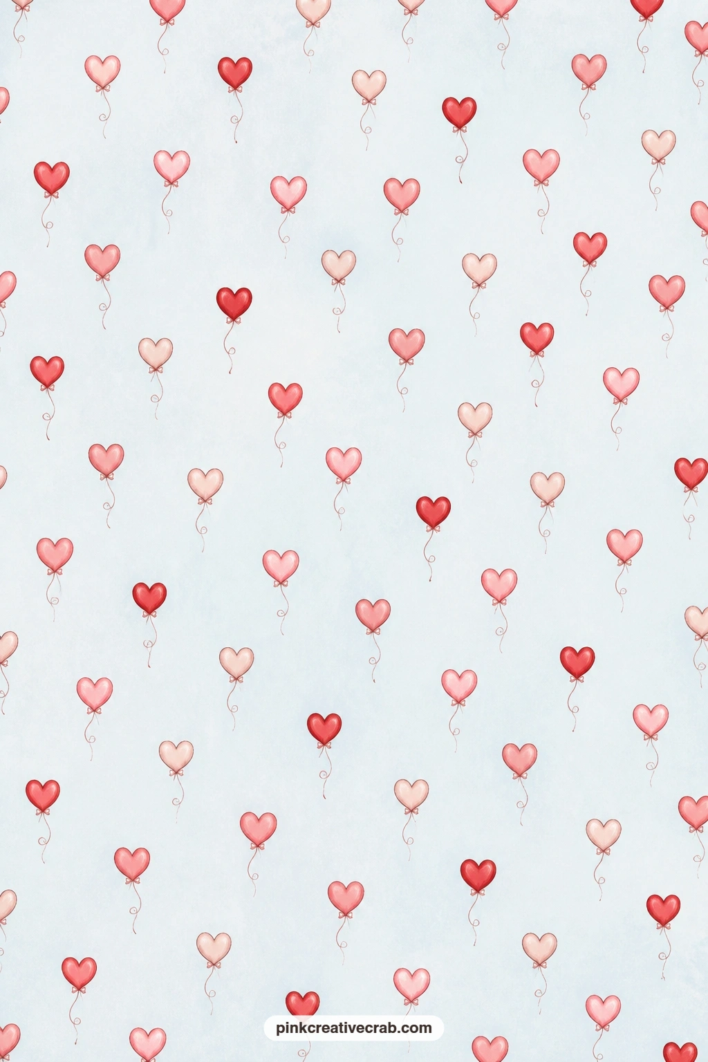 Heart Balloons Paper printable page — Heart shaped balloons float across pale blue, a cheerful gift wrap for a celebration or a page base for a proposal or