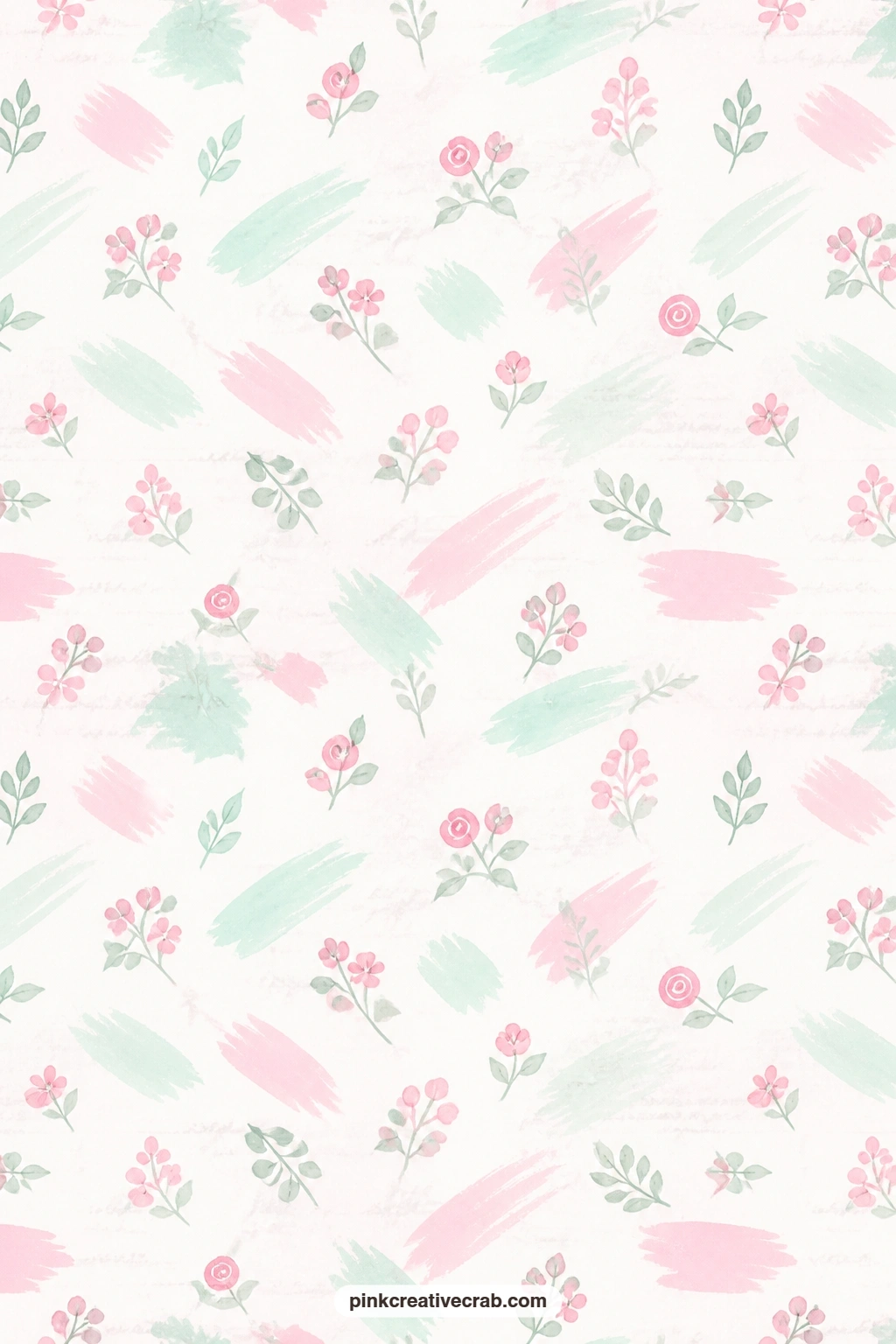 Mint Pink Brushstroke Paper printable page — Loose watercolor brush strokes in mint and pink cross a white ground, a lively little base behind a cluster of