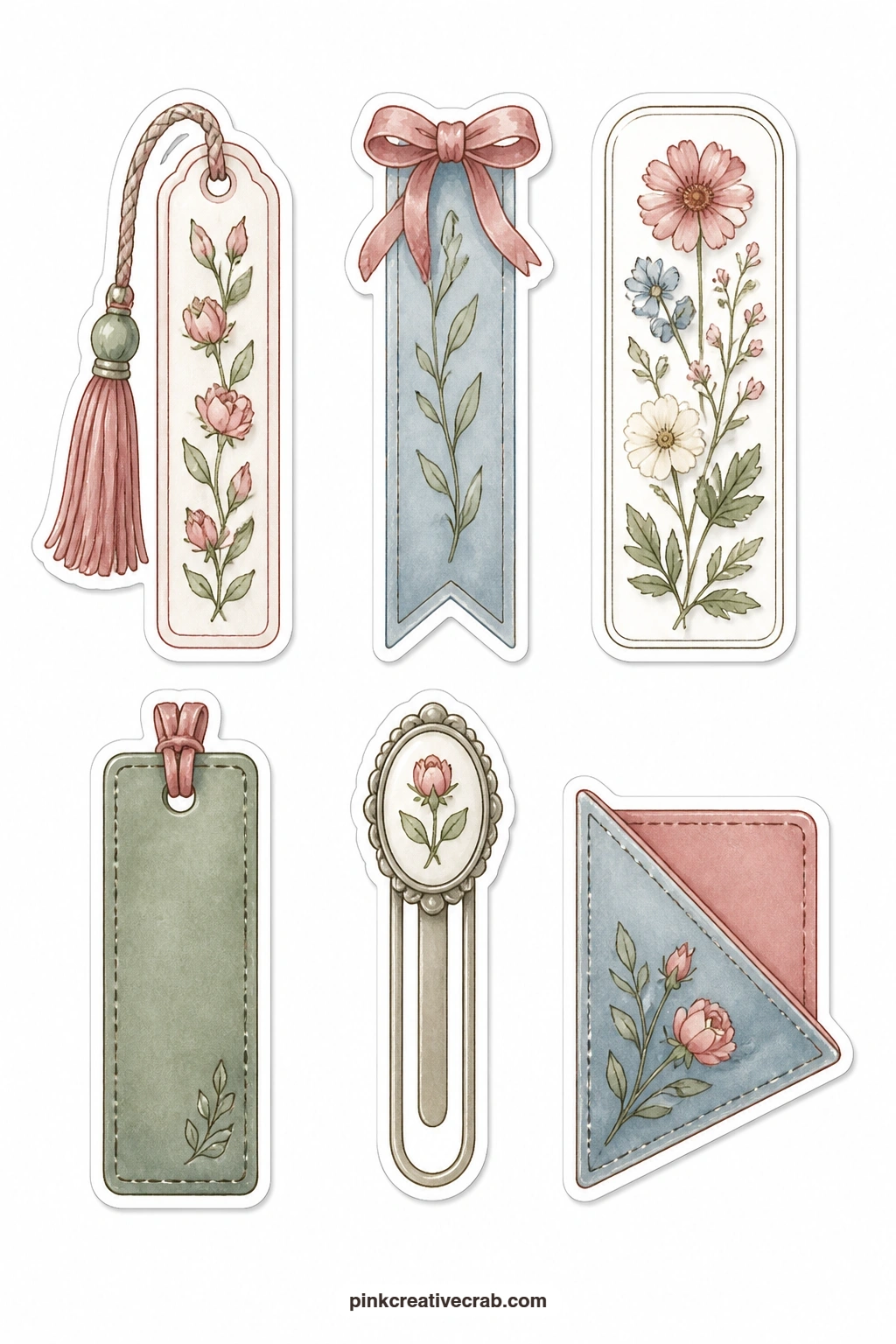 Bookmark Stickers printable page — Pair this sheet with the Book Stacks sheet for a spread that reads like a proper little reading corner, tassel and ribbon